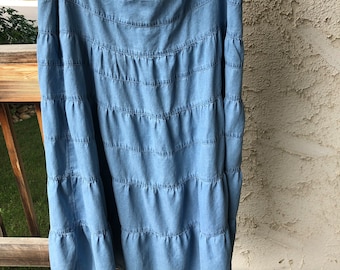 Vintage Emma James Light Denim Ruffled Skirt