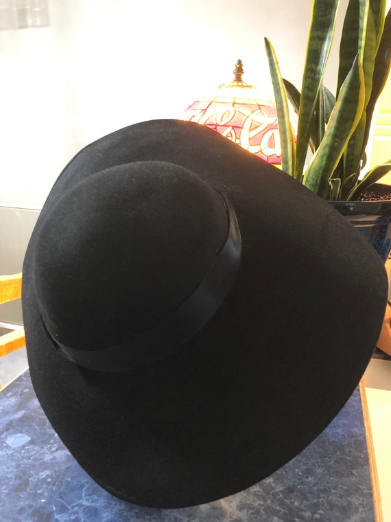 1970’s Vintage Black Wool Felt Floppy Hat - image 3