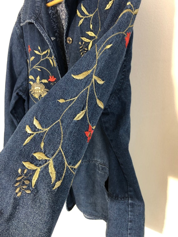 Vintage Sears  Tabi Floral Bird Embroidered Denim… - image 5