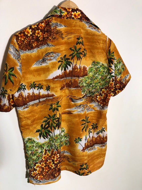 Old Hawaiian Retro Print with Pineapple and Palm Tree Shirt- Orange