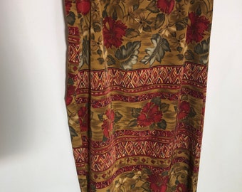 Career Element Green/ Tan and Red Full Length Floral Skirt
