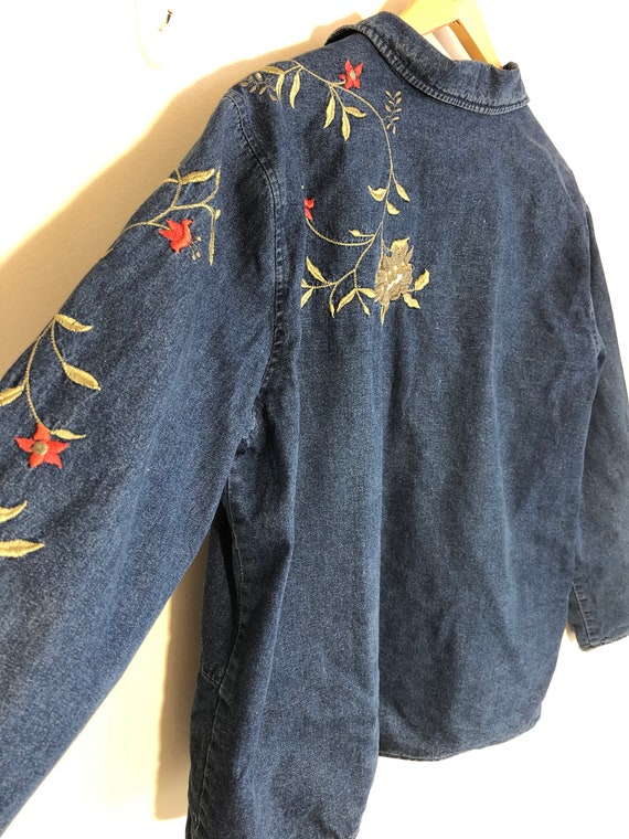 Vintage Sears  Tabi Floral Bird Embroidered Denim… - image 2