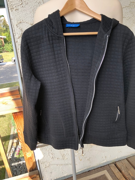Karen Scott Sport Black Waffle Zip up Hoodie Etsy