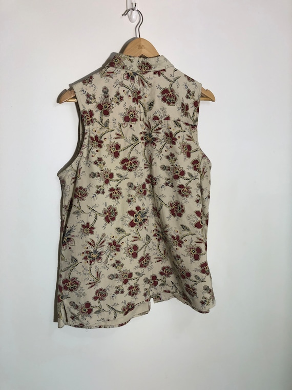 PS Chino Beige Denim Floral Sleeveless Blouse - image 2