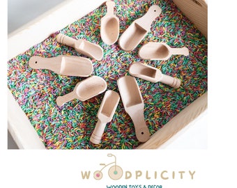 Montessori Wooden Scoop Set of 9, Sensory Bin Tools