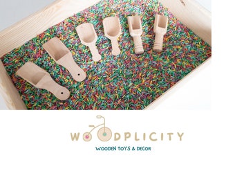 Montessori wooden scoops set of 6. Sensory Bin Tools