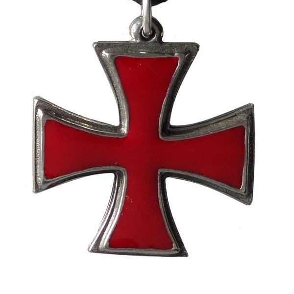 Knights Templar Cross-Pattée Masonic Freemasonry Pewter & Red Enamel Pendant - Hand Made in The United Kingdom