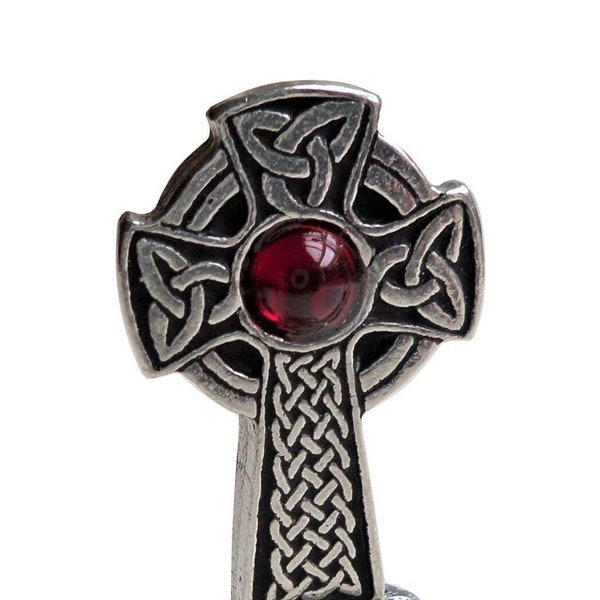 Endless Knot Celtic Cross Small Solid Pewter and Jewel Ornament - Hand Made in Cornwall