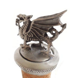 Wales Welsh Dragon Pewter and Cork Wine Bottle Stopper - Hand Made in The United Kingdom