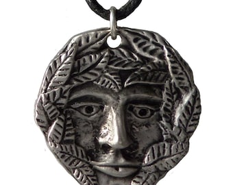Green Man Pewter Pendant Necklace - Hand Made in The United Kingdom