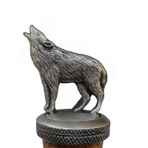 Gray Grey Howling Wolf Pewter Bottle Stopper - Hand Made in The United Kingdom