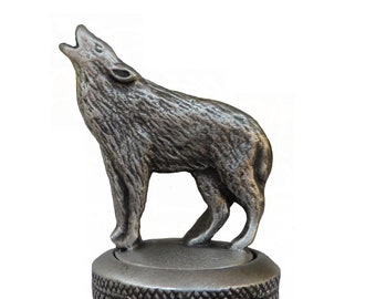 Gray Grey Howling Wolf Pewter Bottle Stopper - Hand Made in The United Kingdom