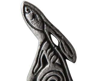 Spiral Hare Celtic Pewter Pin Badge - Hand Made in The United Kingdom