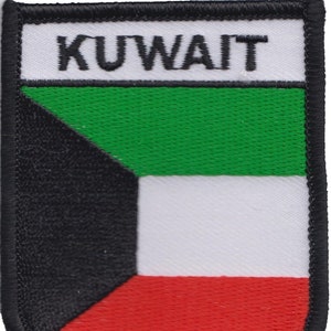 May include: An embroidered patch featuring the flag of Kuwait, with the word "KUWAIT" in black lettering.