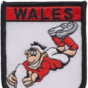 Wales Rugby Player Cartoon Shield Embroidered Patch