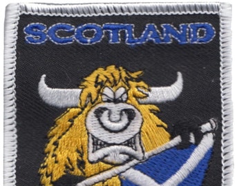 Scotland Highland Cow Cartoon Shield Embroidered Patch