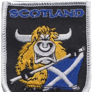 Scotland Highland Cow Cartoon Shield Embroidered Patch
