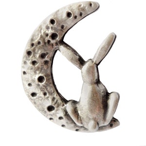 Moon Gazing Hare Pewter Pin Badge - Hand Made in The United Kingdom