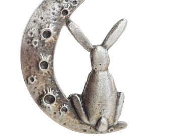 Moon-Gazing Hare Pewter Brooch - Hand Made in The United Kingdom