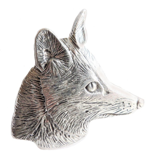 Fox Head Large Pewter Pin Badge - Hand Made in Cornwall