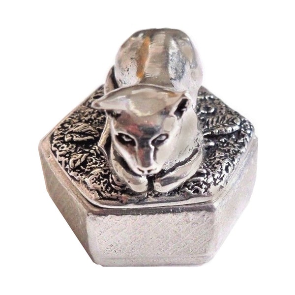 Cat Lying Down Hexagonal Pewter Pill Small Trinket Box Solid Pewter - Hand Made in Cornwall