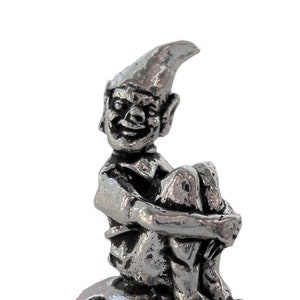 Cornish Piskey Pixie on Toadstool Small Solid Pewter Ornament - Hand Made in Cornwall
