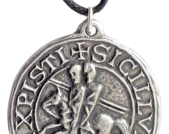 Knights Templar Seal Masonic Freemasonry Pewter Pendant Necklace - Hand Made in The United Kingdom