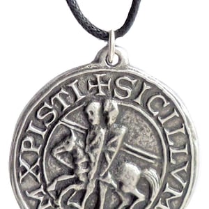 Knights Templar Seal Masonic Freemasonry Pewter Pendant Necklace - Hand Made in The United Kingdom