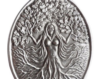 Green Woman Pagan Gothic Small Pewter Wall Plaque - Hand Made in The United Kingdom