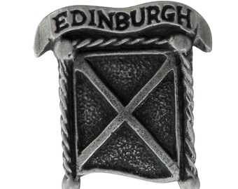 Edinburgh Scotland Saltire Banner Pewter Pin Badge - Hand Made in The United Kingdom