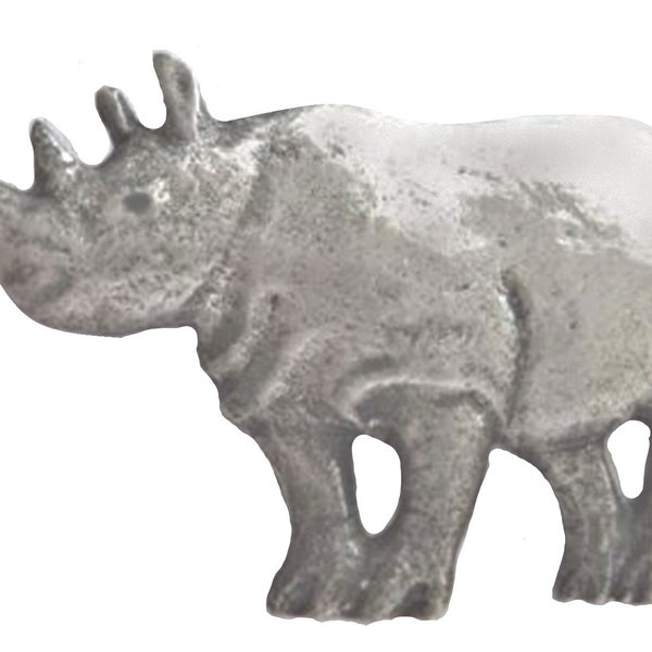 White Rhino Rhinoceros Pewter Pin Badge - Hand Made in The United Kingdom