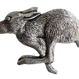 Hare Running Large Pewter Pin Badge - Hand Made in Cornwall