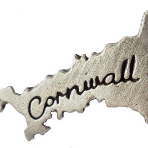 Cornwall County Map Pewter Pin Badge - Hand Made in The United Kingdom