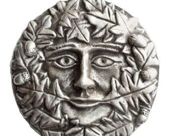 Green Man Pagan Gothic Small Pewter Wall Plaque - Hand Made in The United Kingdom