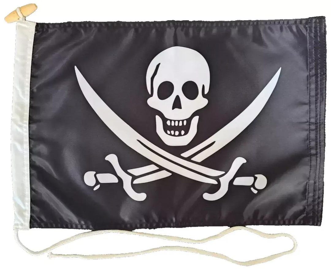 Jack Rackhan Pirate Skull & Crossbones Boat Flag With Rope and Toggle ...