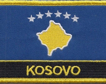 Patch Ricamata Bandiera Kosovo – Termoadesiva 6,5x5,5 Cm – Ideale Per Giacche, Zaini E Cappelli