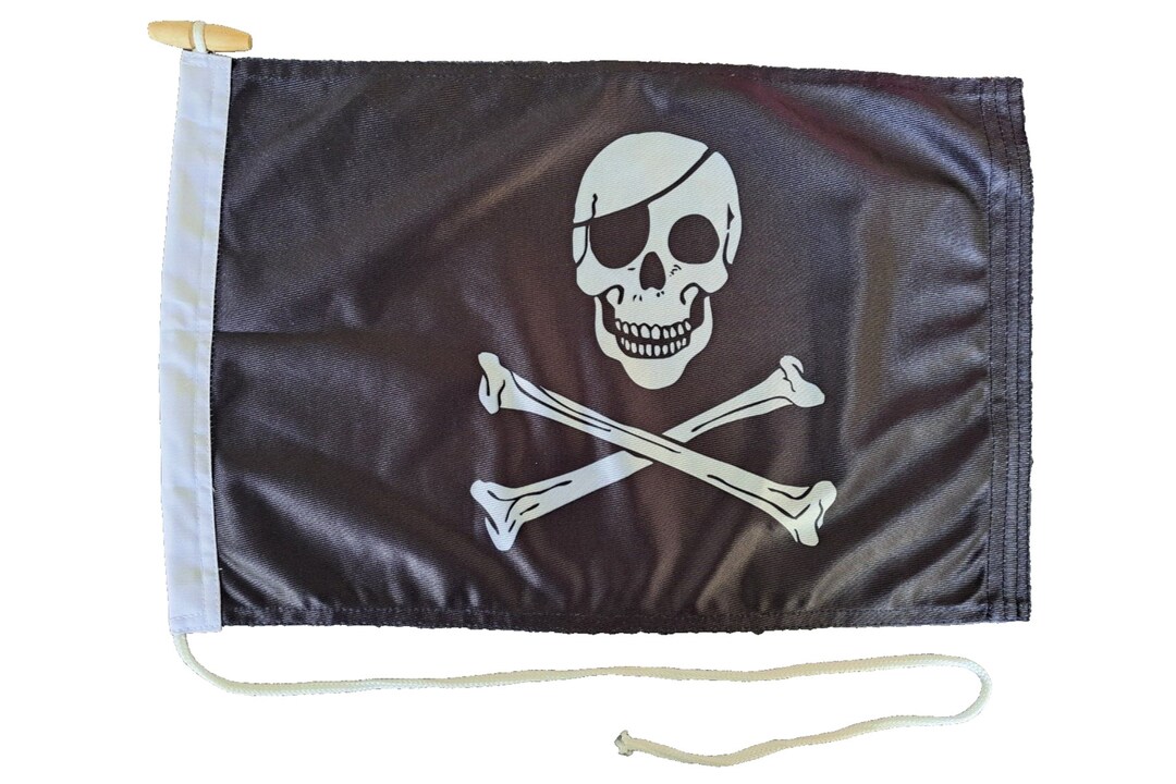 Jolly Roger Pirate Skull & Crossbones Boat Flag With Rope and Toggle ...