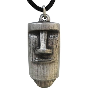 Easter Island Head Rapa Nui Mo'ai Pewter Pendant Necklace - Hand Made in The United Kingdom
