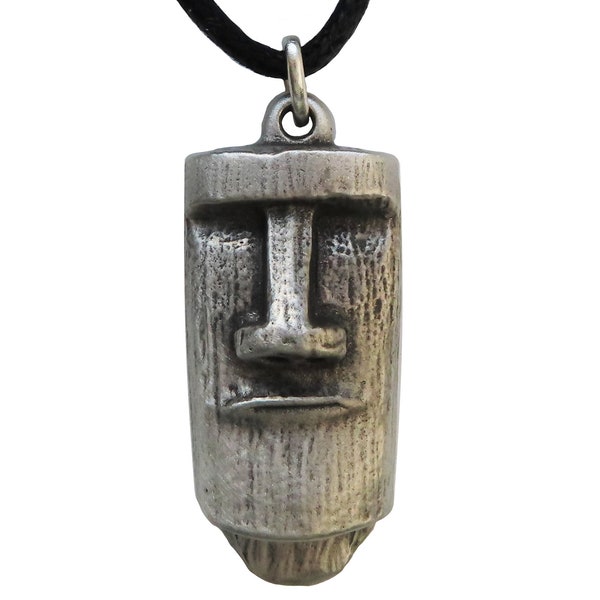 Easter Island Head Rapa Nui Mo’ai Pewter Pendentif Collier - Fait à la main au Royaume-Uni