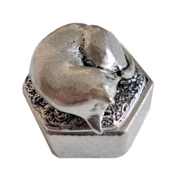 Chat dormant hexagonal Pewter Pill Small Trinket Box Solid Pewter - Hand Made in Cornwall