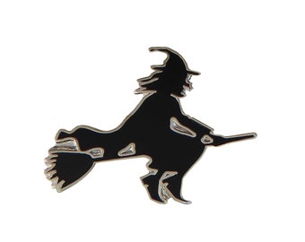 Black Witch On Her Broomstick Pin Badge