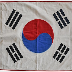 South Korea Fully Sewn Hanging Cotton Flag - 150cm x 75cm - 2 Eyelets