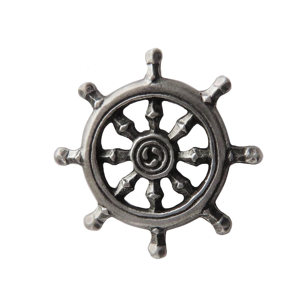 Wheel of Dharma Dharmachakra Buddhism Pewter Pin Badge - Hand Made in The United Kingdom