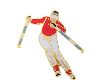 Downhill Skier Skiing With Poles Pin Badge