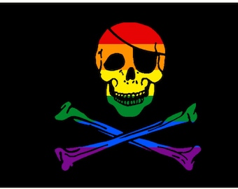 LGBTQ+ Pride Flag - Rainbow Skull & Crossbones Pirate 5&#39;x3&#39;