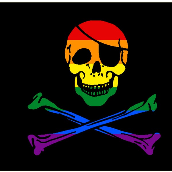 LGBTQ+ Pride Flag - Regenbogen Totenkopf & Kreuzknochen Pirat 5'x3'