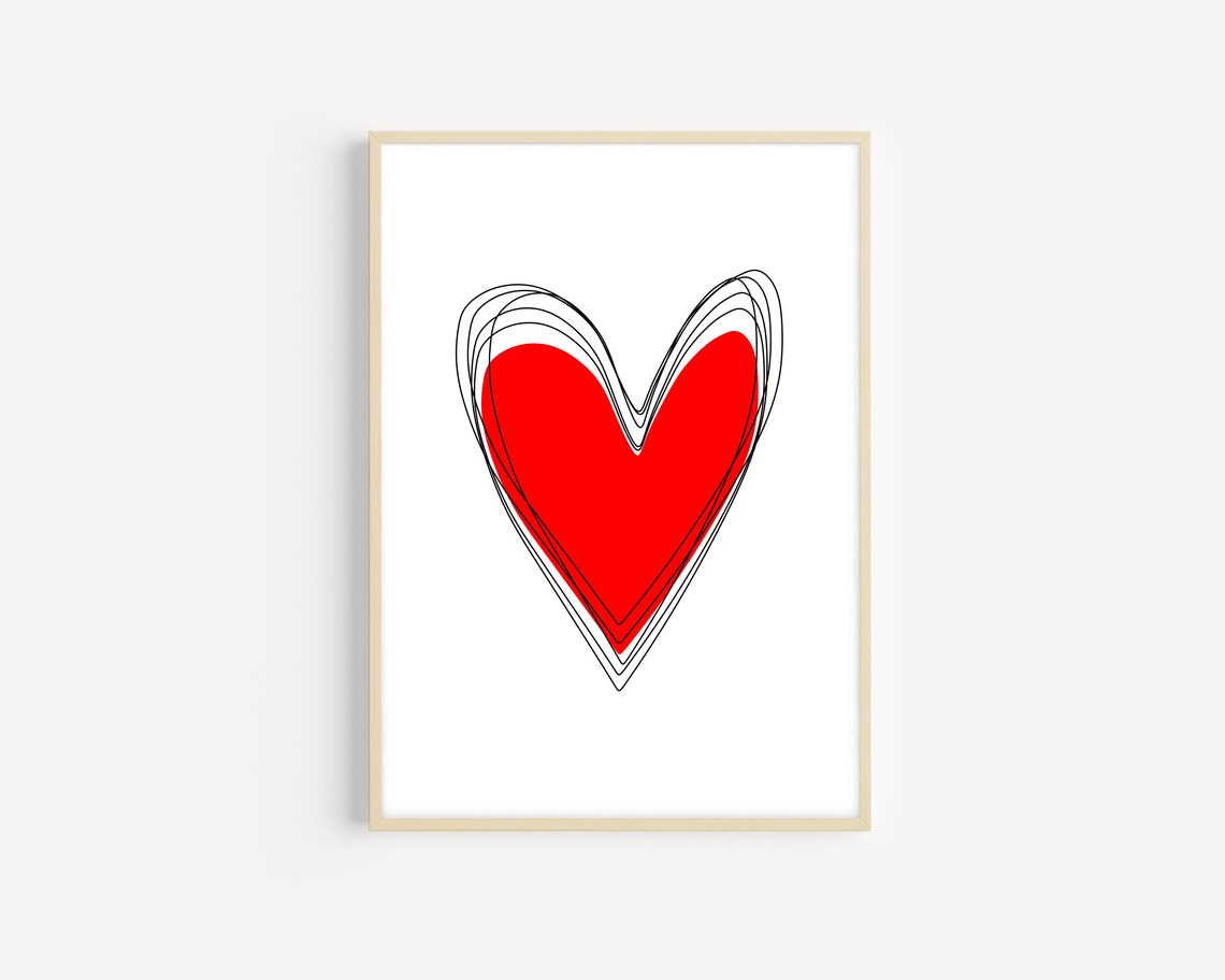 Red Heart Poster Printable Heart Print Home Decor Poster | Etsy