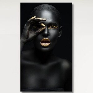 African Gold Woman Canvas Wall Art, Woman Wall Set, Extra Large Wall Art, African American Wall Art living room wall art Christmas Gift