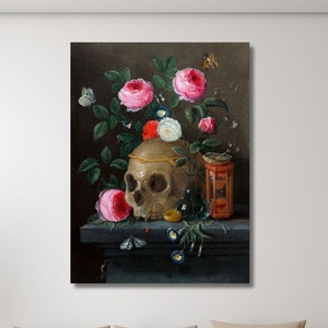 Pintura en lienzo de Jan van Kessel el Viejo, Naturaleza muerta de Vanitas de Jan van Kessel Impresión en lienzo Póster en lienzo Decoración de pared gótica Regalo Flores