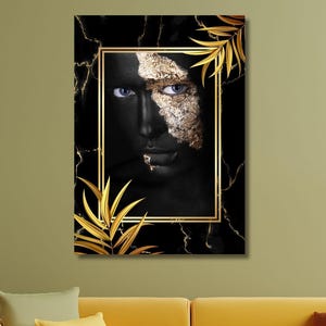 African Gold Woman Canvas Wall Art, Woman Wall Set, Extra Large Wall Art, African American Wall Art living room wall art Christmas Gift